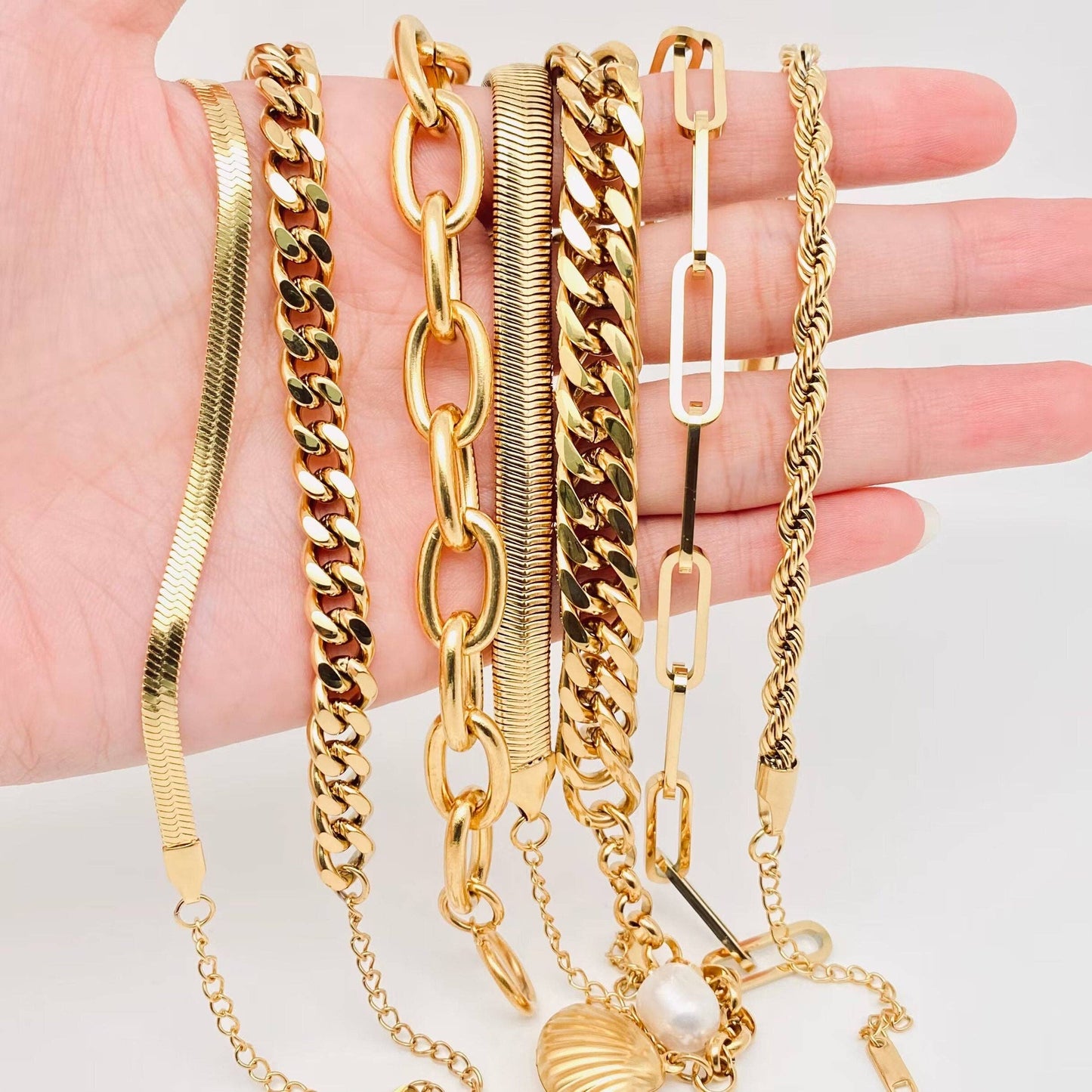 Mio Queena - Multi Style 18K Gold Plated Steel Chain Bracelets - FGS: D