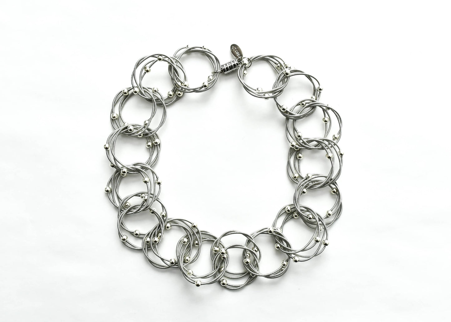 Sea Lily - L45A - Silver Multi Rings Necklace With Silver Beads