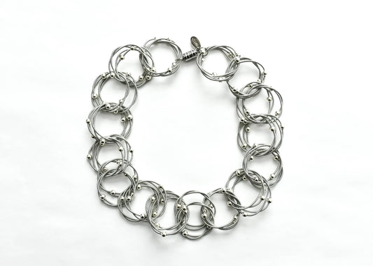 Sea Lily - L45A - Silver Multi Rings Necklace With Silver Beads