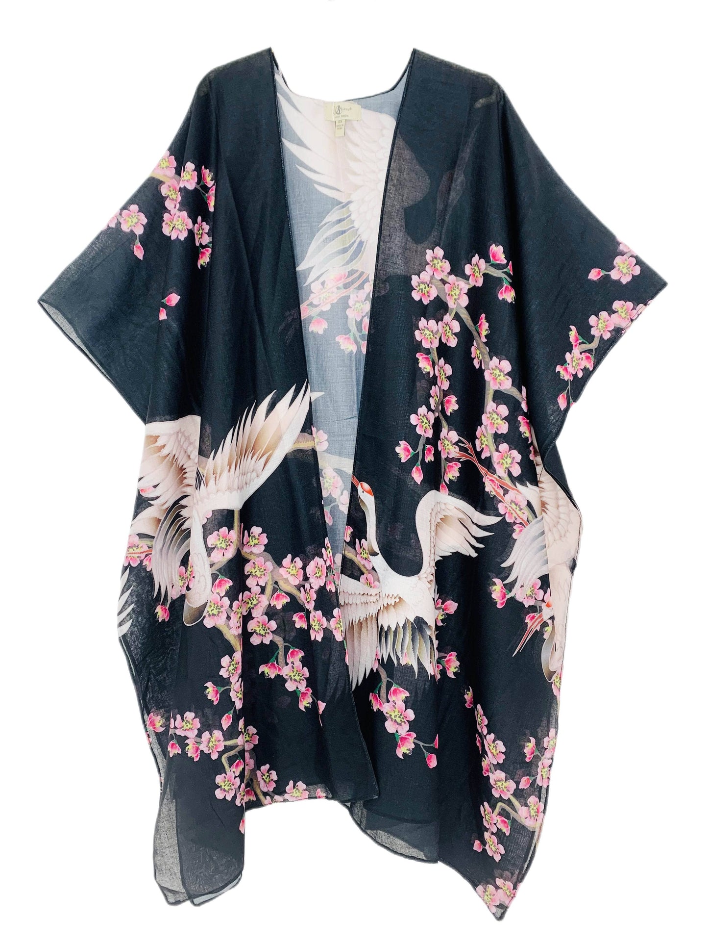 JC Sunny Fashion - Black-White Crane & Floral Kimono