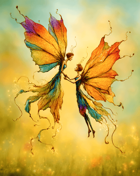 Mowbi - Southwest Desert Fairies Finally Meet Art Print - Fairies 8"x10" Artwork for 12"x14" Frame