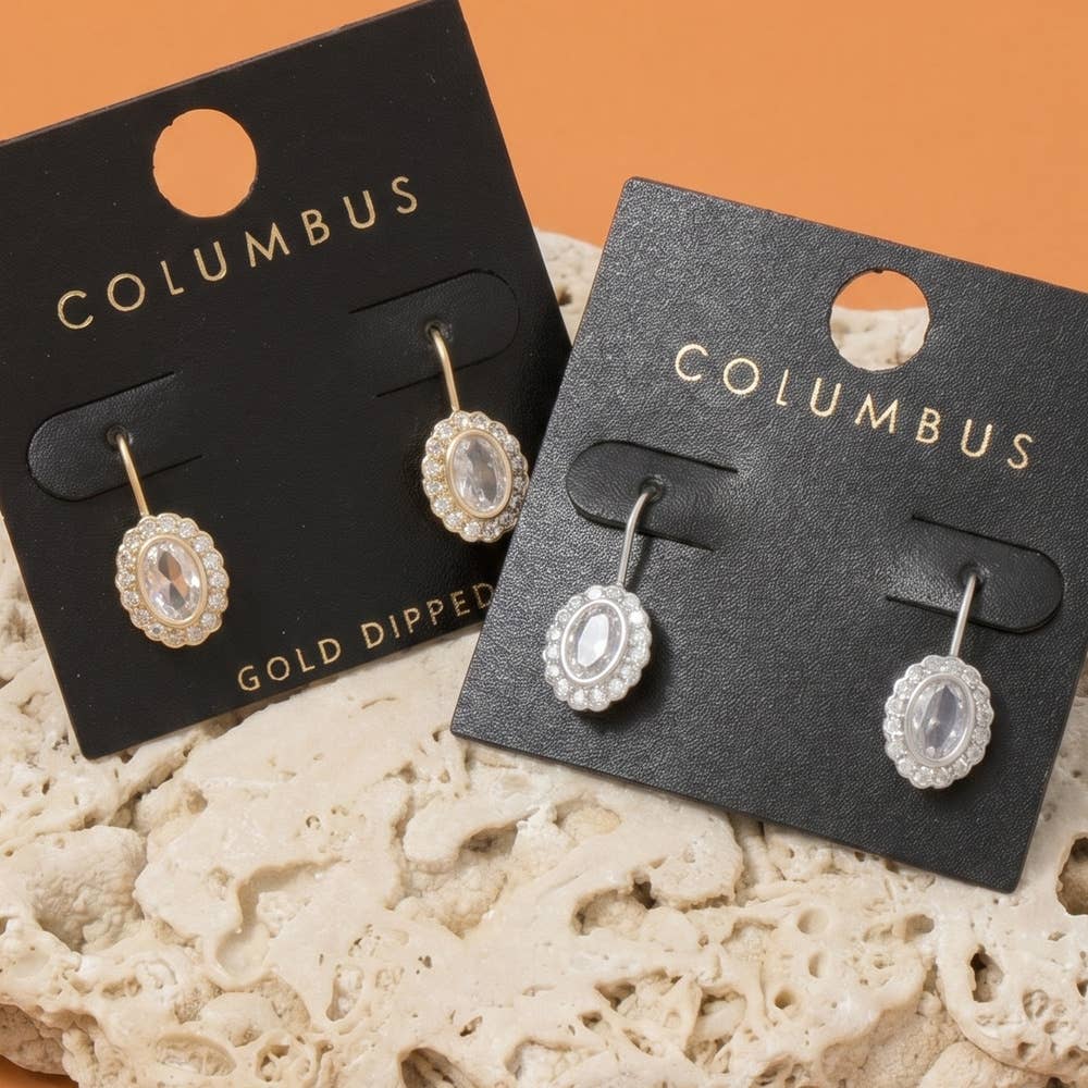 The Looks by Fame Accessories - Oval Cz Halo Drop Earrings: GOLD
