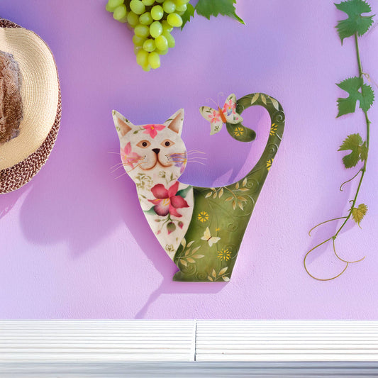 Eangee Home Design - Cat Wall Decor White And Green, Capiz & Metal, Outdoor Safe
