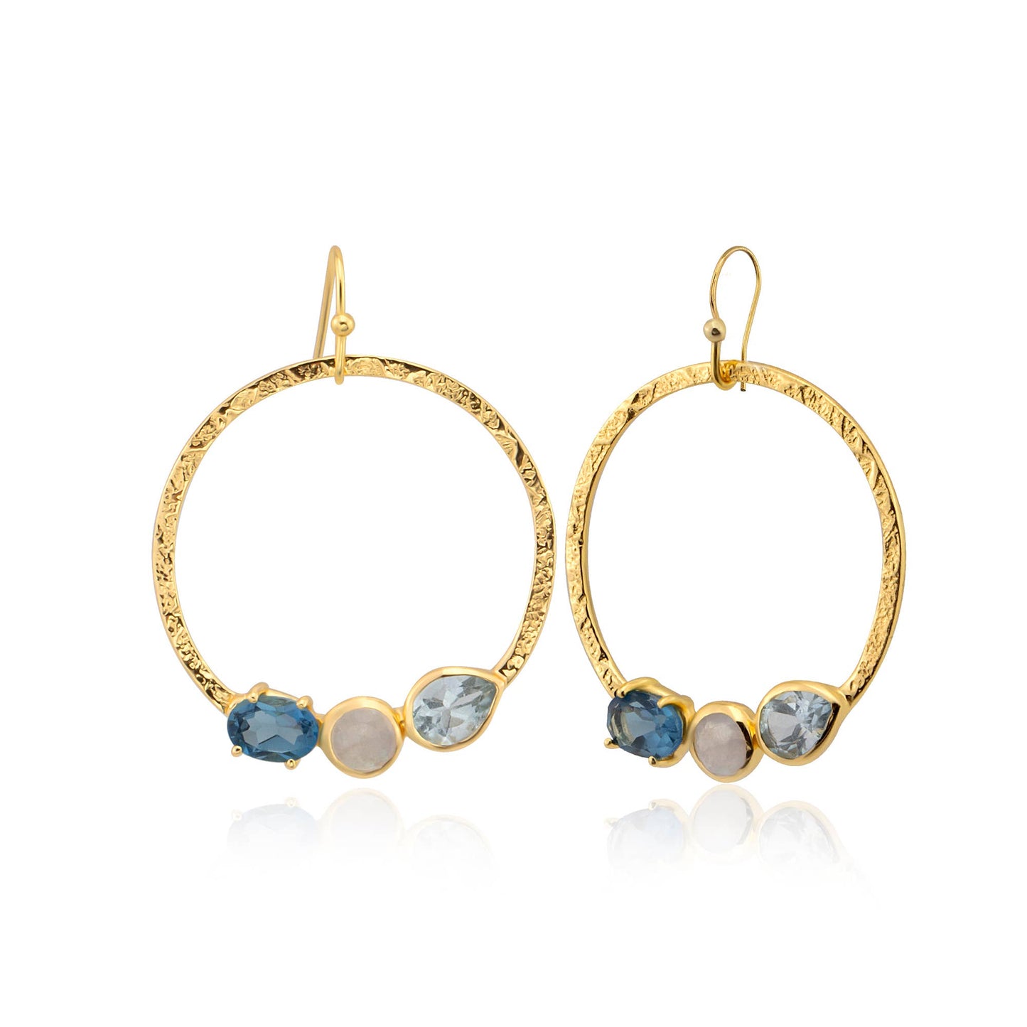 AJS Design Studio - Hammered hoops with blue topaz and moonstone