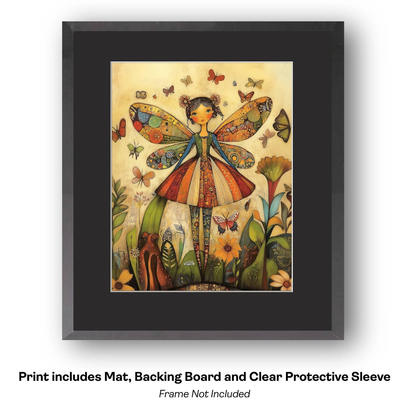 Mowbi - Folk Fairy Wildflowers -  Folk Art Prints – 8″x10″ Artwork in 11″x14″ Mat