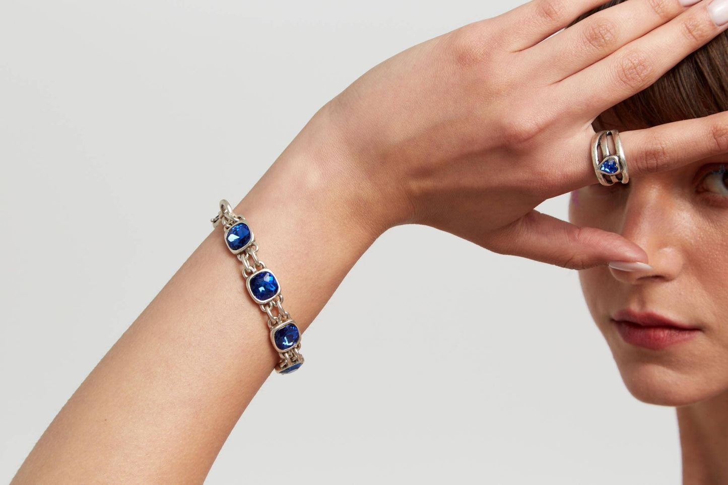 Chanour - Handmade Blue Crystal Pewter Bracelet - 2912