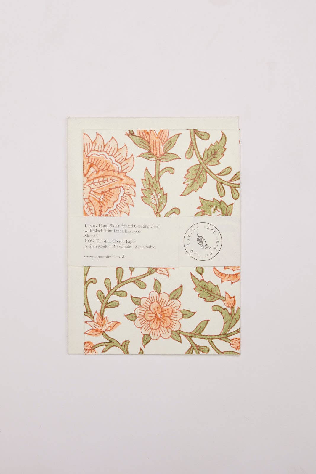 Paper Mirchi - Hand Block Printed Greeting Card - Flora Coral