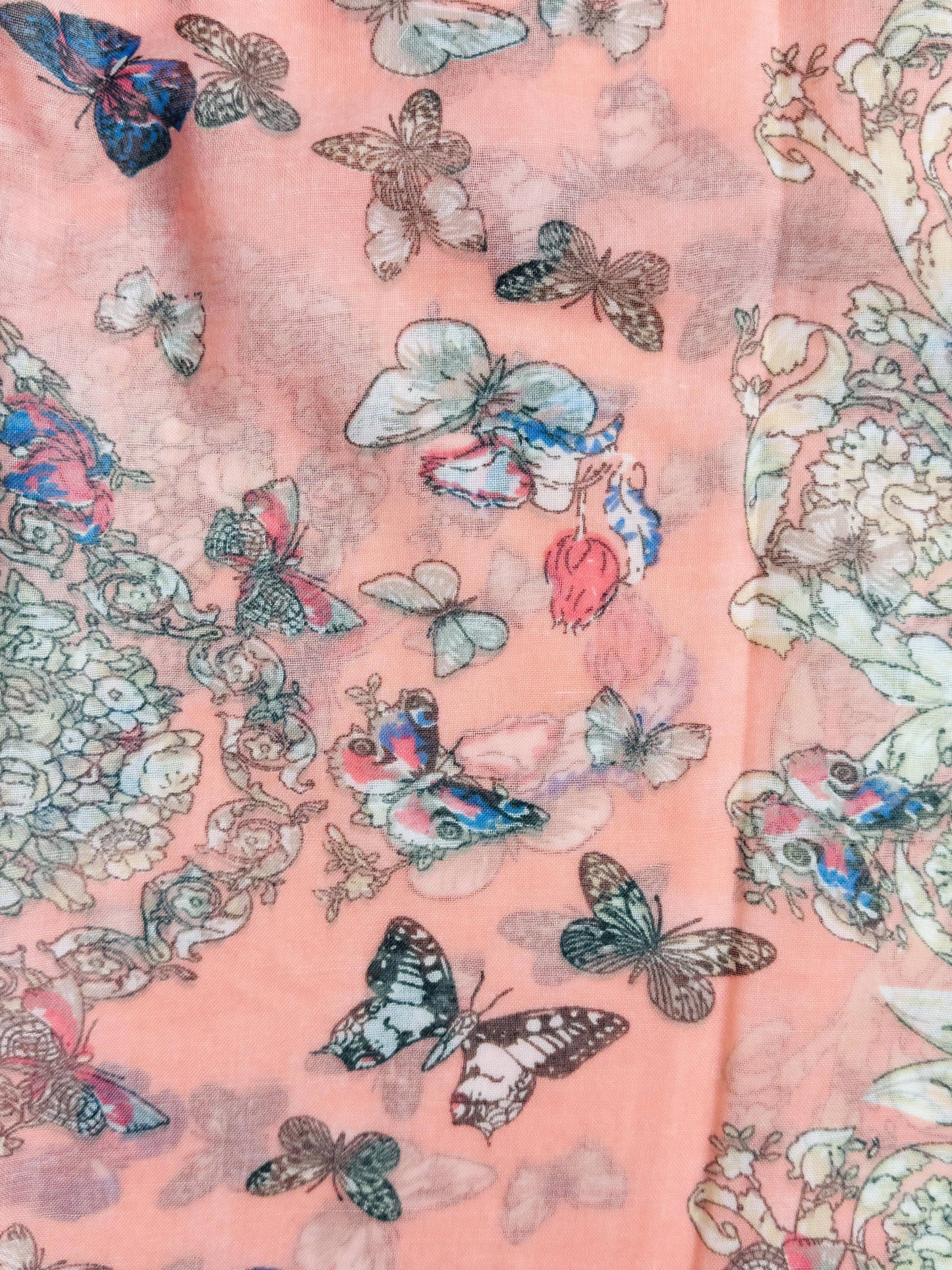 JC Sunny Fashion - JC021501 Coral-Multi Butterfly Scarf