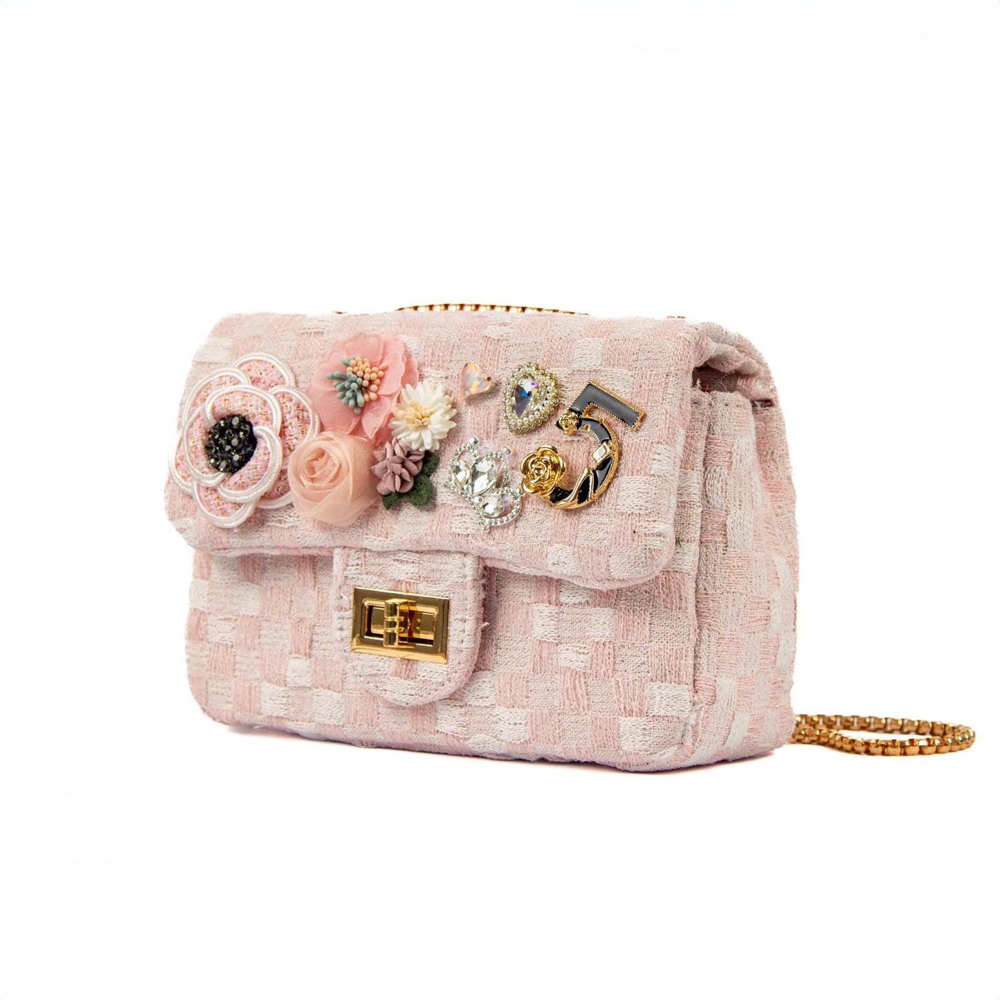 PEACH ACCESSORIES - Crystals jewelled tweed handbag: Navy