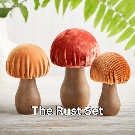 Your Heart's Content - Mushroom Velvet Sets All Season Decor, Nature Lover Gift: Velvet Rust Set of 3