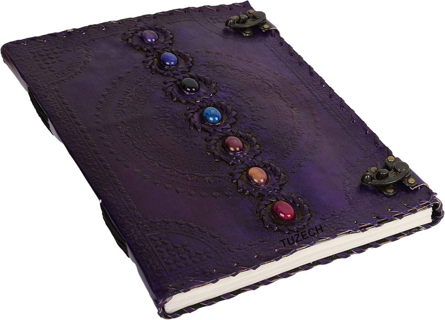 Immart Global LLC - Seven Chakra Leather Journal – Handmade Embossed Diary 13": Sky Blue / Unlined