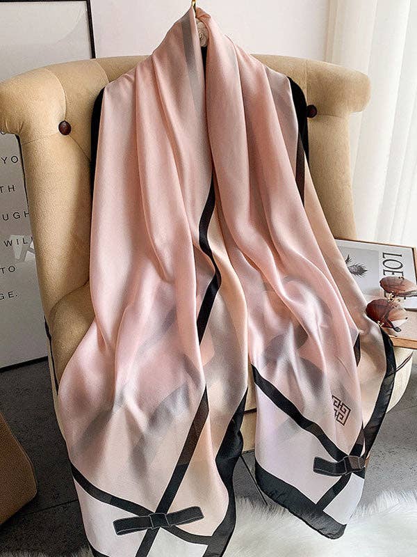 UZ Wholesale Store - Urban Bow-Embellished Printed Contrast Color Shawl: PINK-GRAY / FREE SIZE