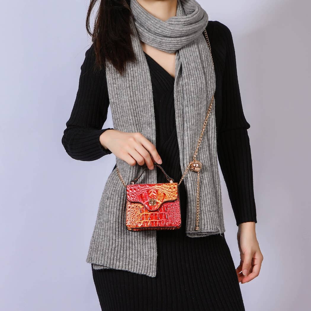 MKF Collection - River Gradient Rainbow Faux Crocodile Embossed Crossbody Bag: Pink