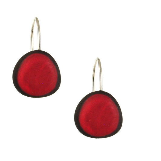 Origin Jewelry - Resin & Shell Drop Earrings - SMALL, Rounded Edge, 0.5": Red
