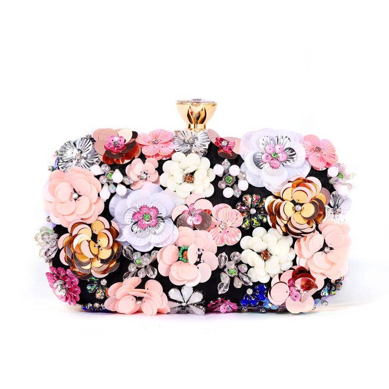 PEACH ACCESSORIES - K020 Floral Embellished Clutch Bag: Pink