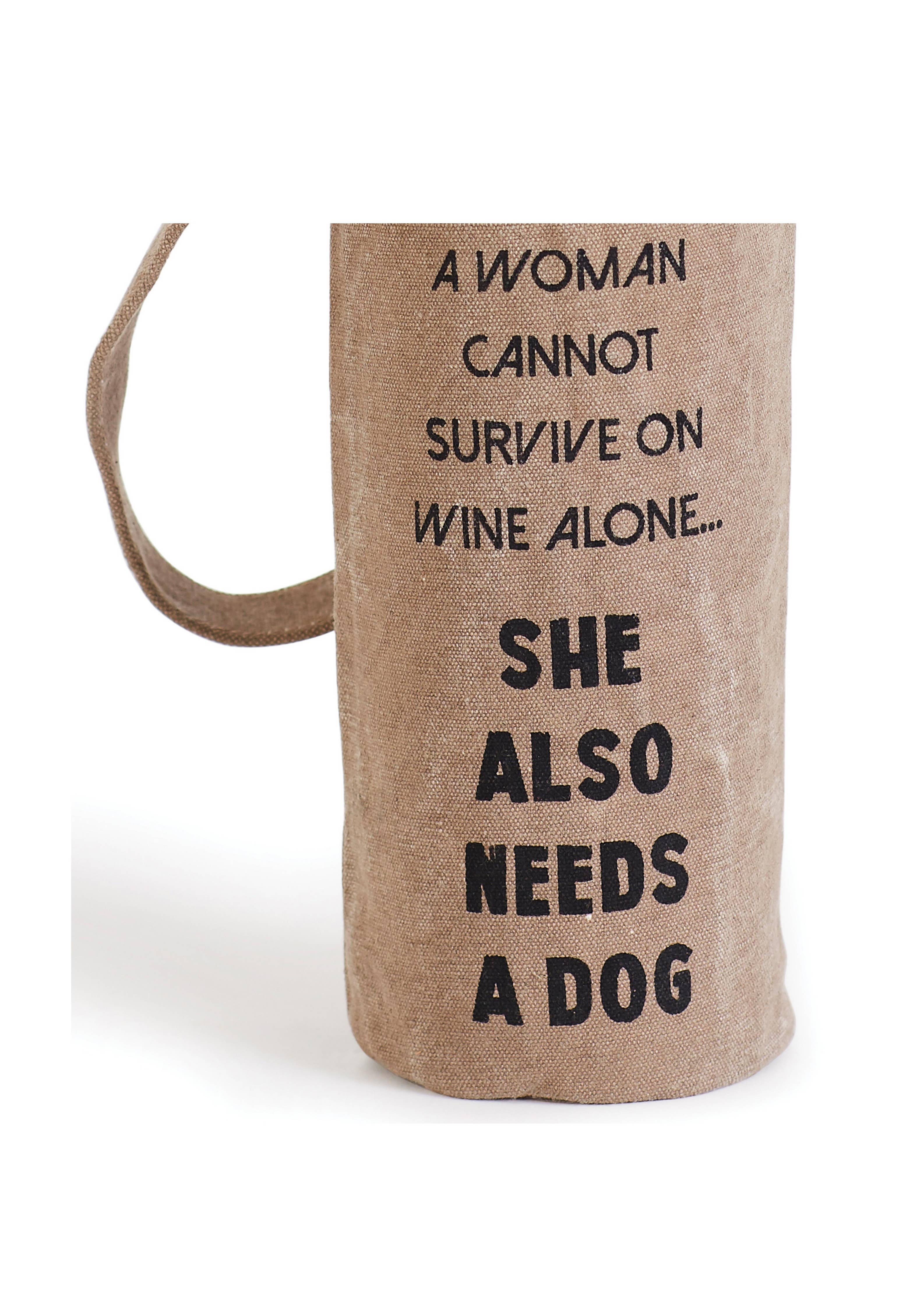 Mona B. A Girl And Her Dog Up-Cycled Canvas Wine Bag - Thumbnail 2