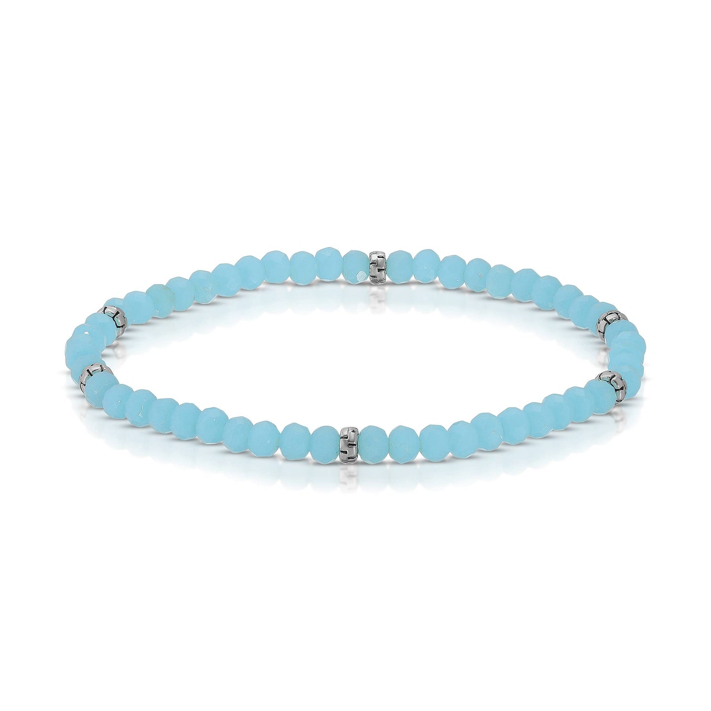 My Fun Colors - Mini Crystal Beaded Stretch Bracelet | So Many Great Colors!: Aqua Opaque+Silver Accent (MC706S)