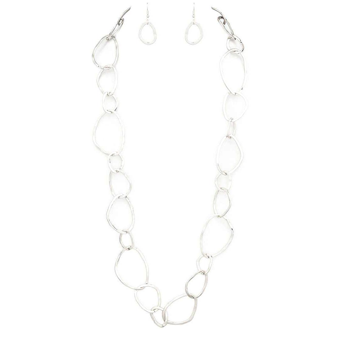 Artini Accessories - Organic Chain Link Long Necklace Set: Silver
