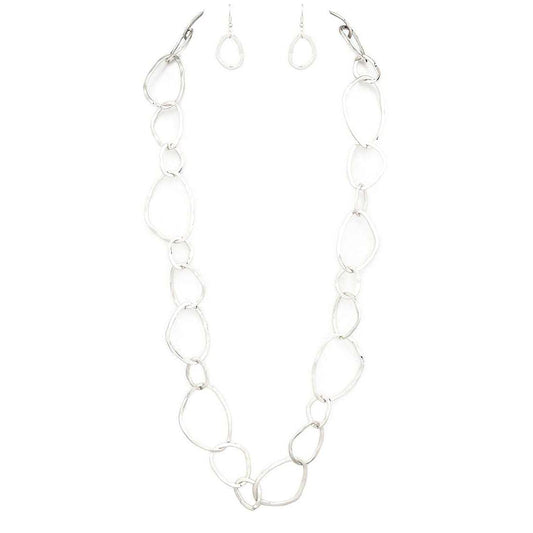 Artini Accessories - Organic Chain Link Long Necklace Set: Silver
