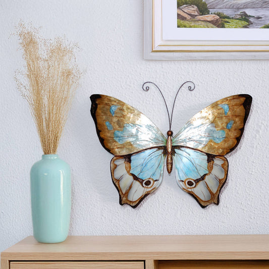 Eangee Home Design - Butterfly Wall Decor Copper With Aqua, w/ Capiz-Outdoor Safe