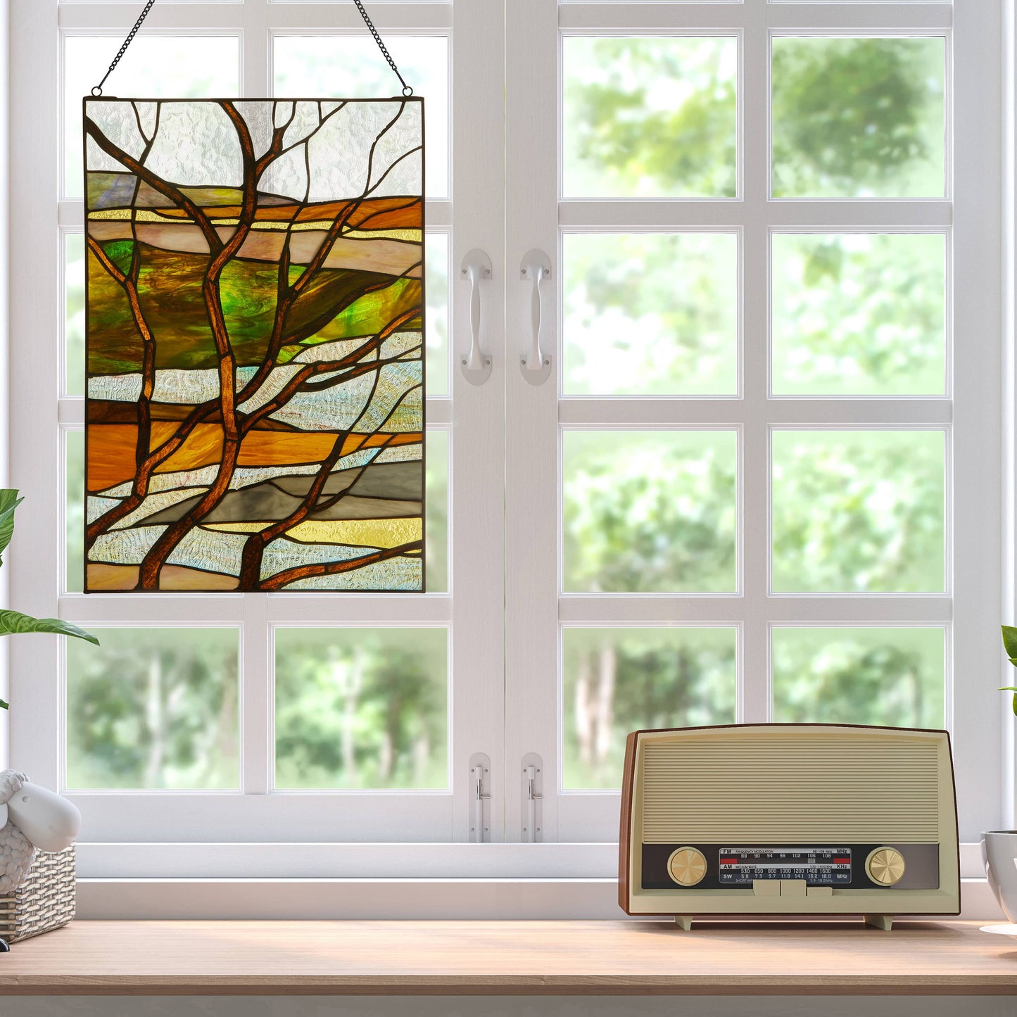 River of Goods - 20"H Fall Treescape Stained Glass Window Panel