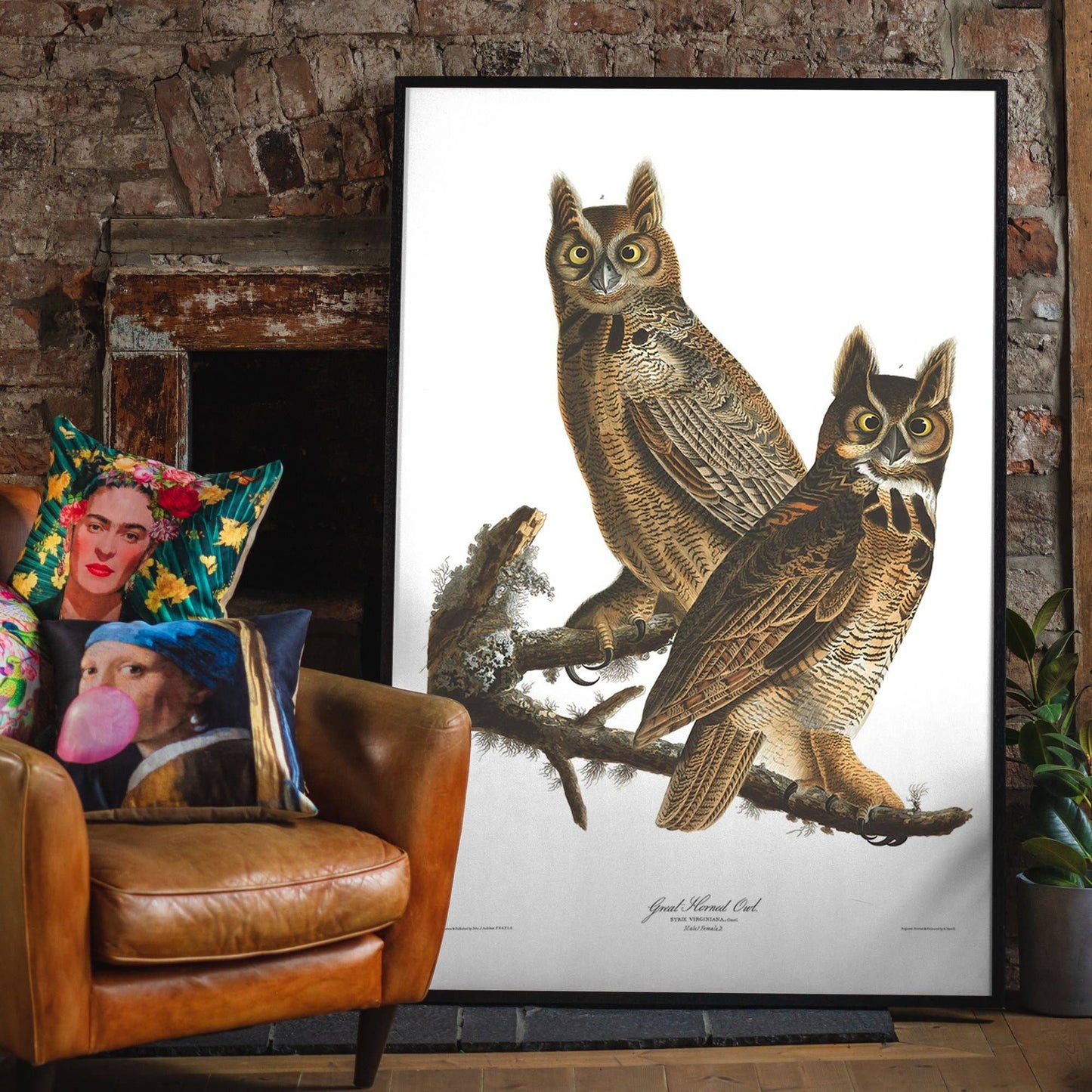 Ink & Drop - Great Horned Owl Vintage Antique Bird Print: 11 ¾ x 15 ¾ in | 30x40 cm / Matte