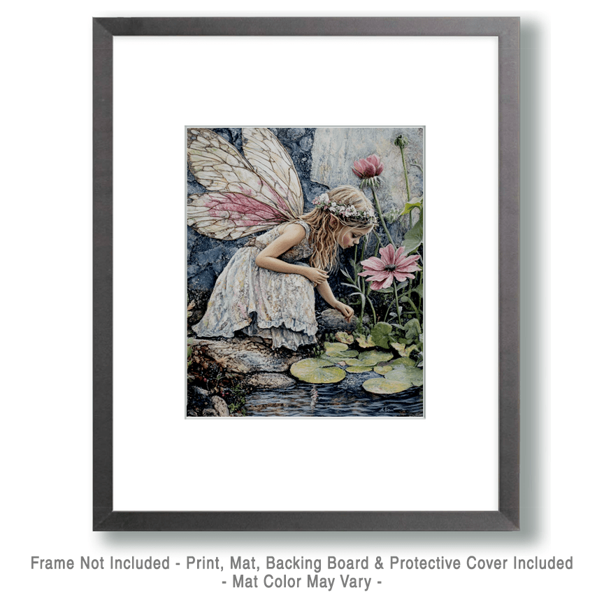 Mowbi - Fairy in Lilypads - Fairies Wall Art Prints – 8″x10″ Artwork for 11″x14″ Frame
