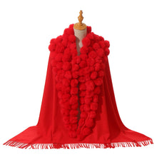 Load image into Gallery viewer, PEACH ACCESSORIES - M304 pompom fur Shawl: Navy