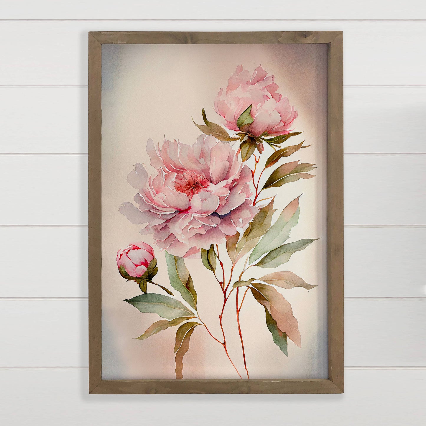 Hangout Home - Pink Peonies - Framed Nature Decor - Farmhouse Wall Art: 24x36" Extra Large Canvas Art with Thick Wood Frame