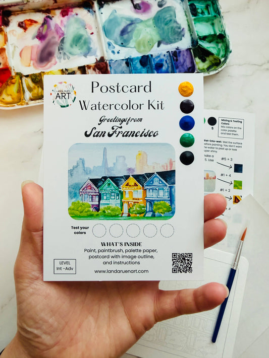 Landa Ruen Art - San Francisco Painted Ladies Watercolor Postcard Kit