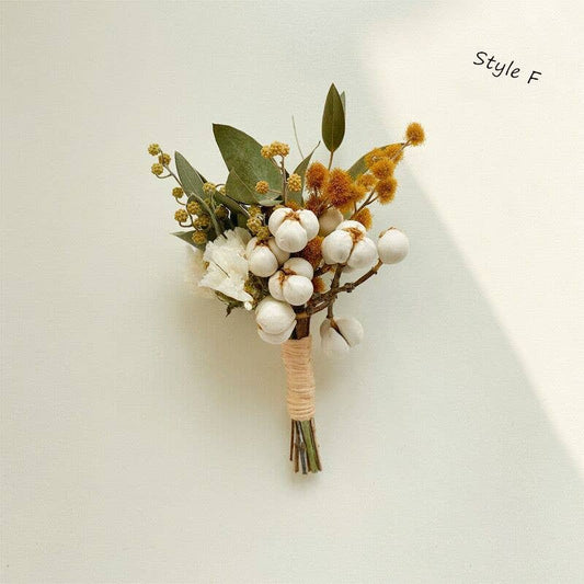 Sweet Home Deco - Boho Greenery Mini Floral Bouquet, Dried Flower Boutonniere: Style F