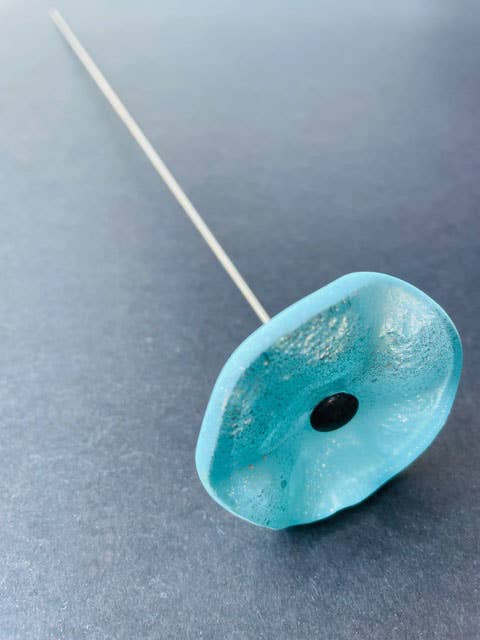 CARNEOL GLASS - Small Glass Flower For Inside In Aqua-Silver