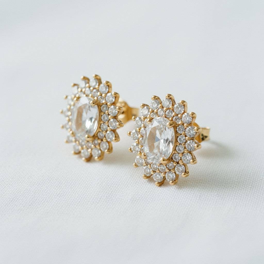 Ellemadera - Elegant Oval Gemstone Dangle Earrings