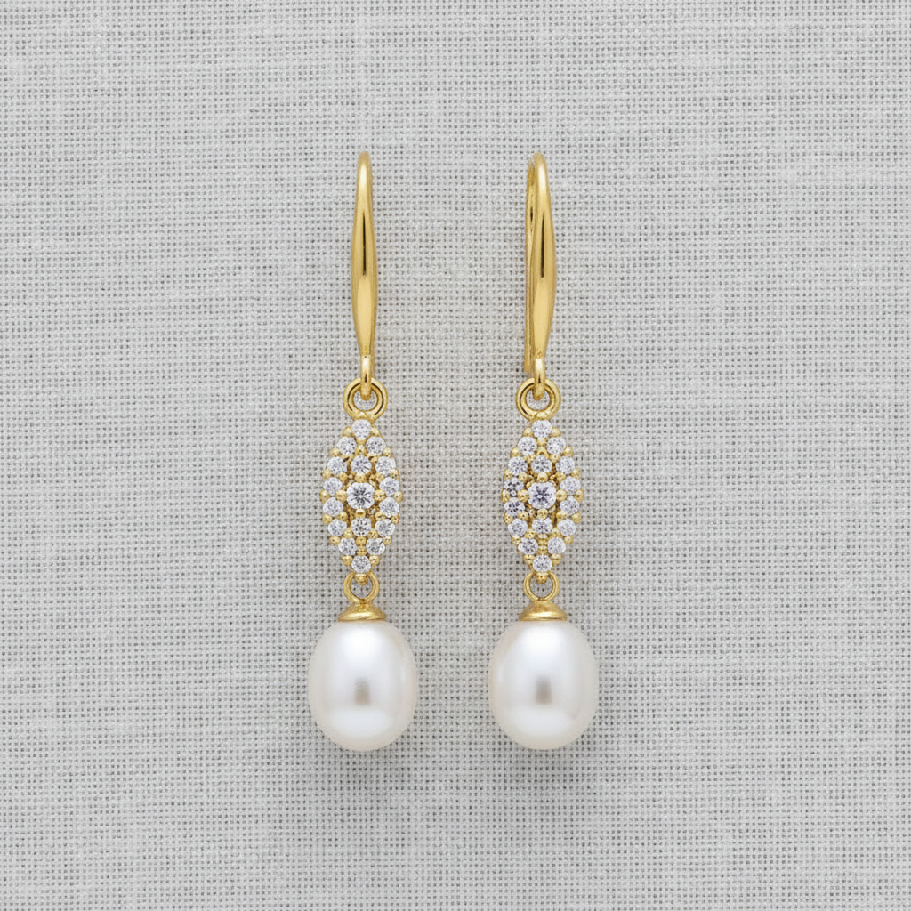 camilla dovey - Leaf Pearl Zircon Drop Earrings