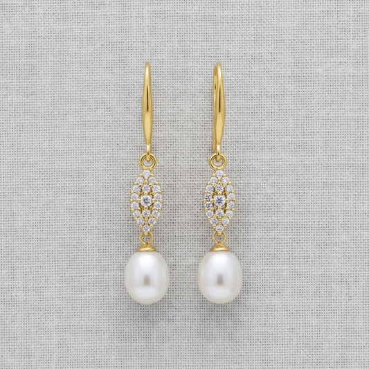 camilla dovey - Leaf Pearl Zircon Drop Earrings