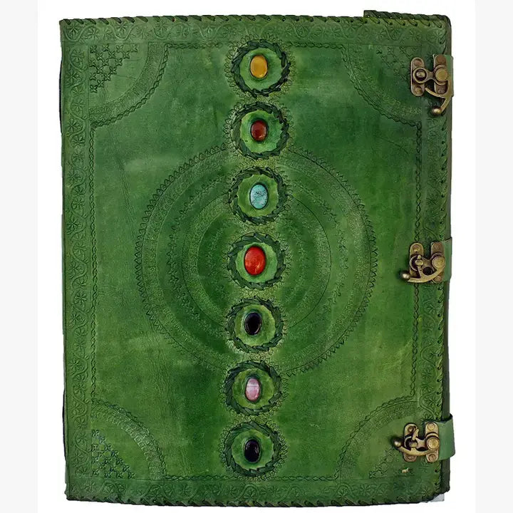 Tuzech Leather - Tuzech Handmade Vintage Seven Chakra Stone Embossed Diary: Brown / 10 x 7 inch / Unlined