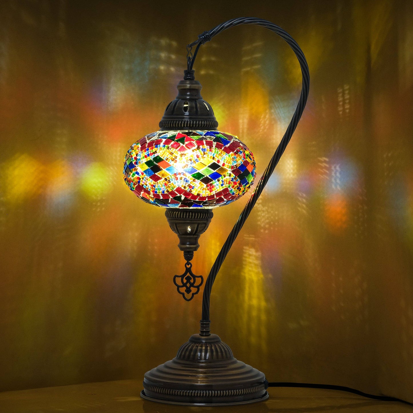 Mozaist LLC - Mozaist Handmade Turkish Mosaic Swan Table Lamp Rainbow