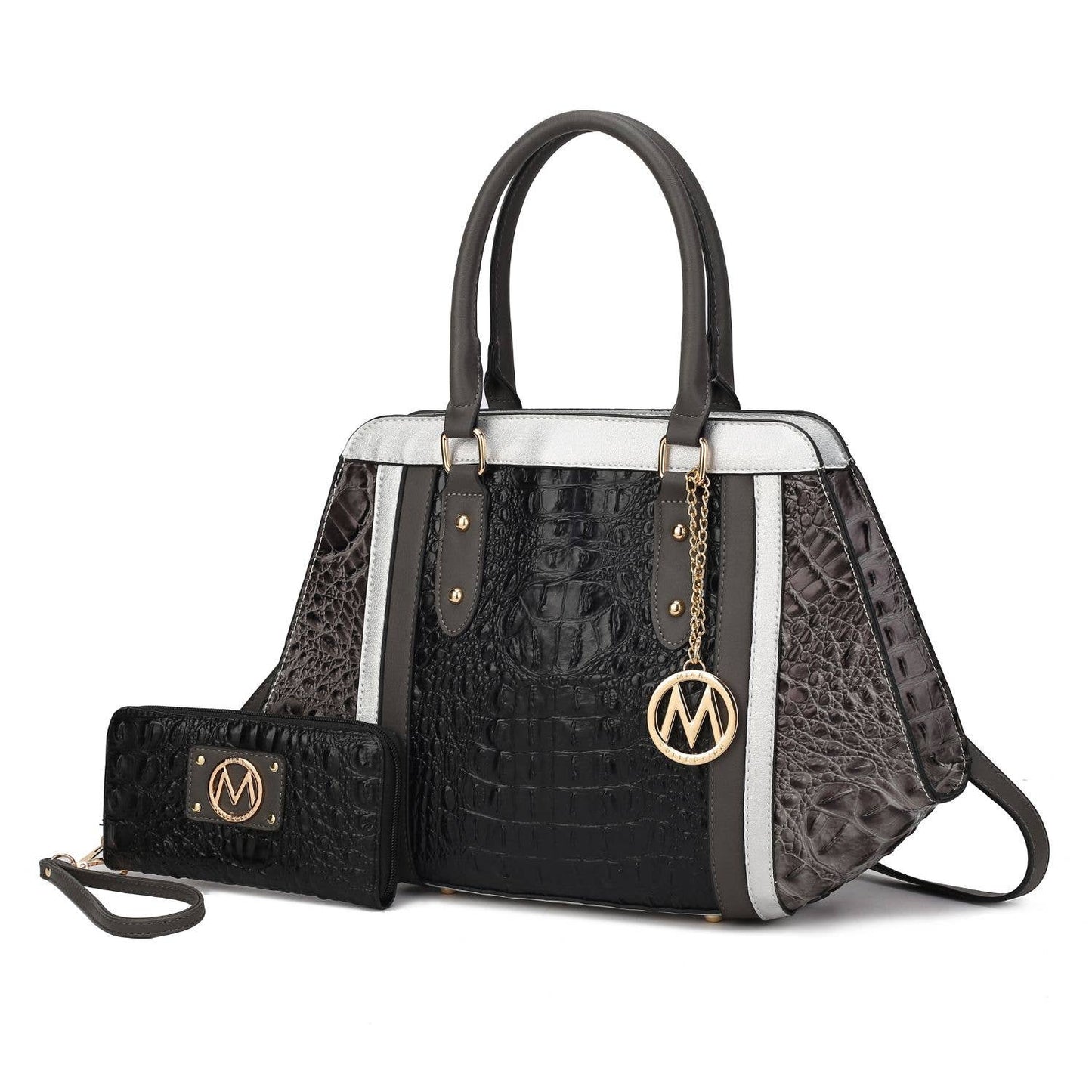 MKF Collection - Daisy 2 PCS Croco Satchel Handbag & Wallet Women by Mia k: Gray Navy