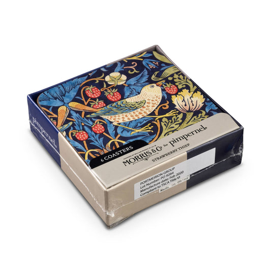 Portmeirion, Spode, Pimpernel, Nachtmann, Wrendale Designs - William Morris Strawberry Thief Coasters Set of 6 - Blue: MDF, Cork Backed / Strawberry Thief Blue