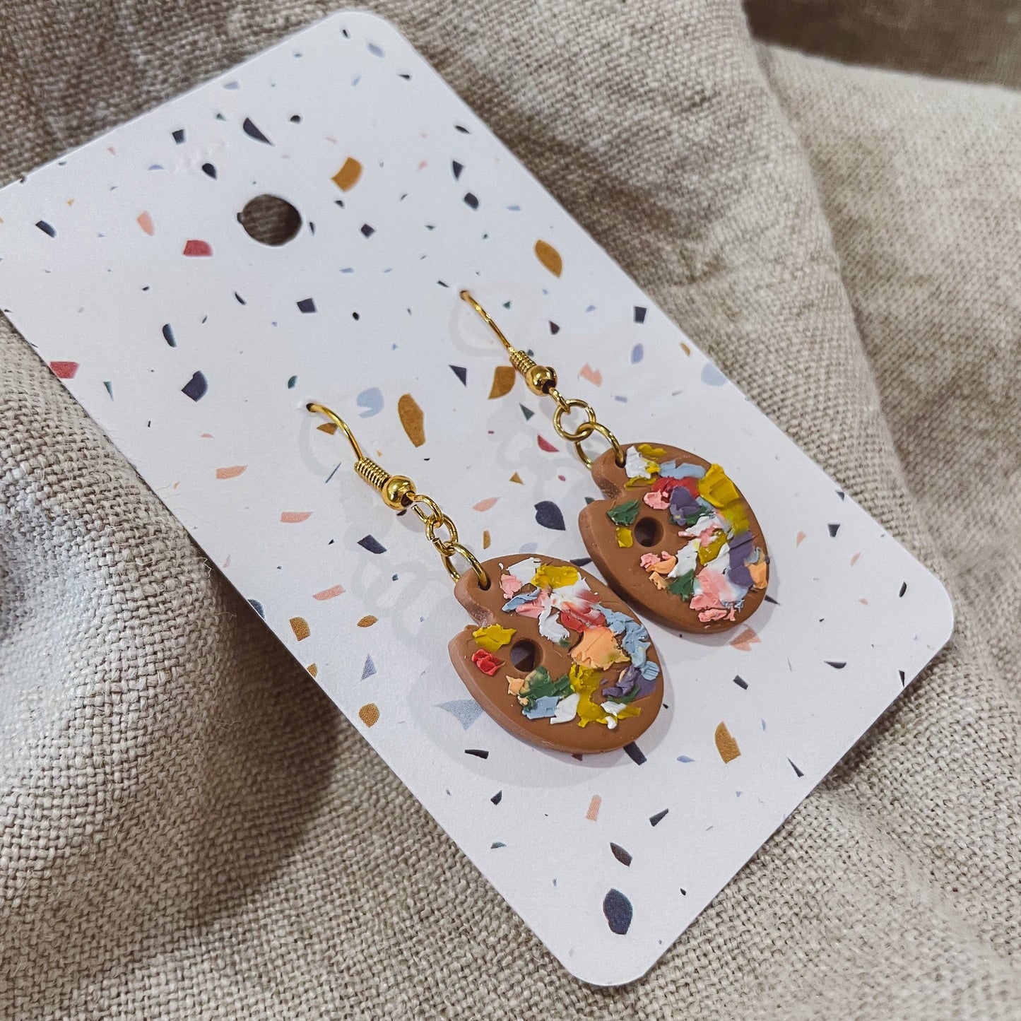 Sydni Carlson Art - Artist Messy Paint Palette Earrings: Speckled White