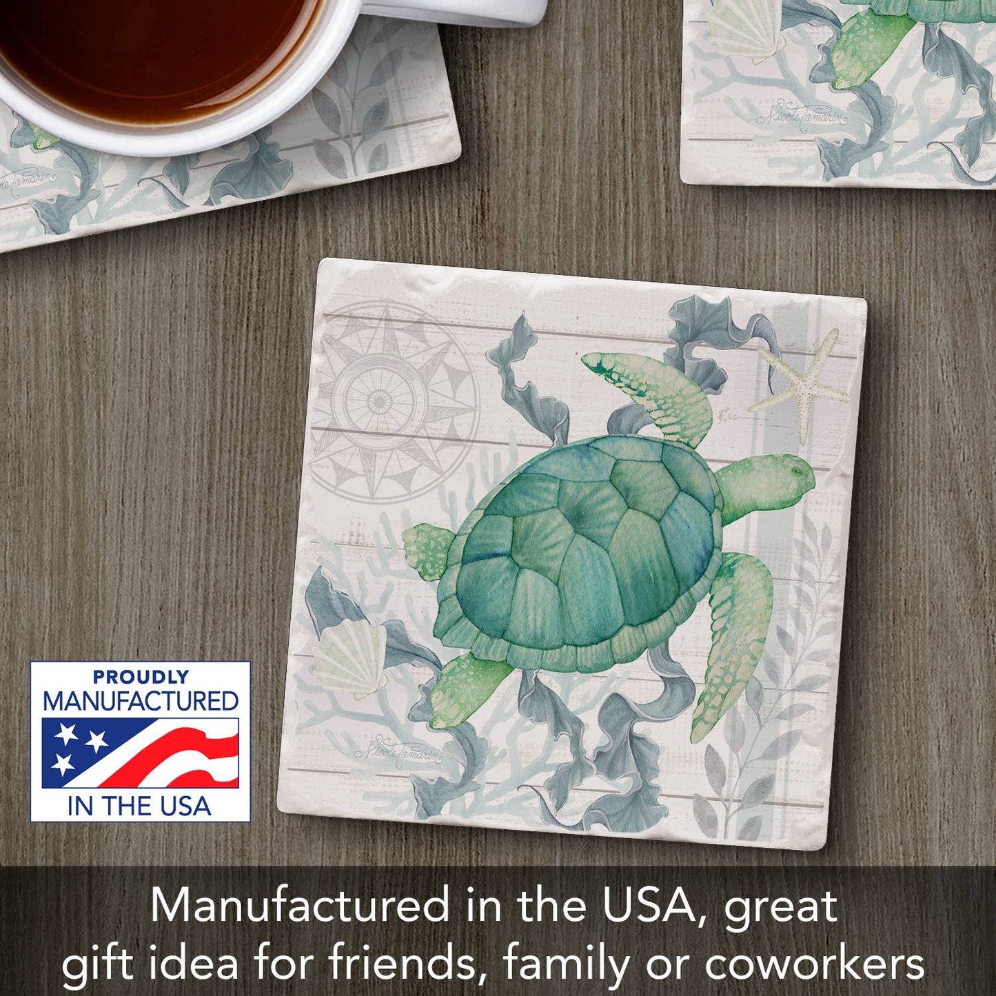 CounterArt/Highland Home/Thirstystone - Beach Therapy Turtle Single Absorbent Tumbled Tile Coaster