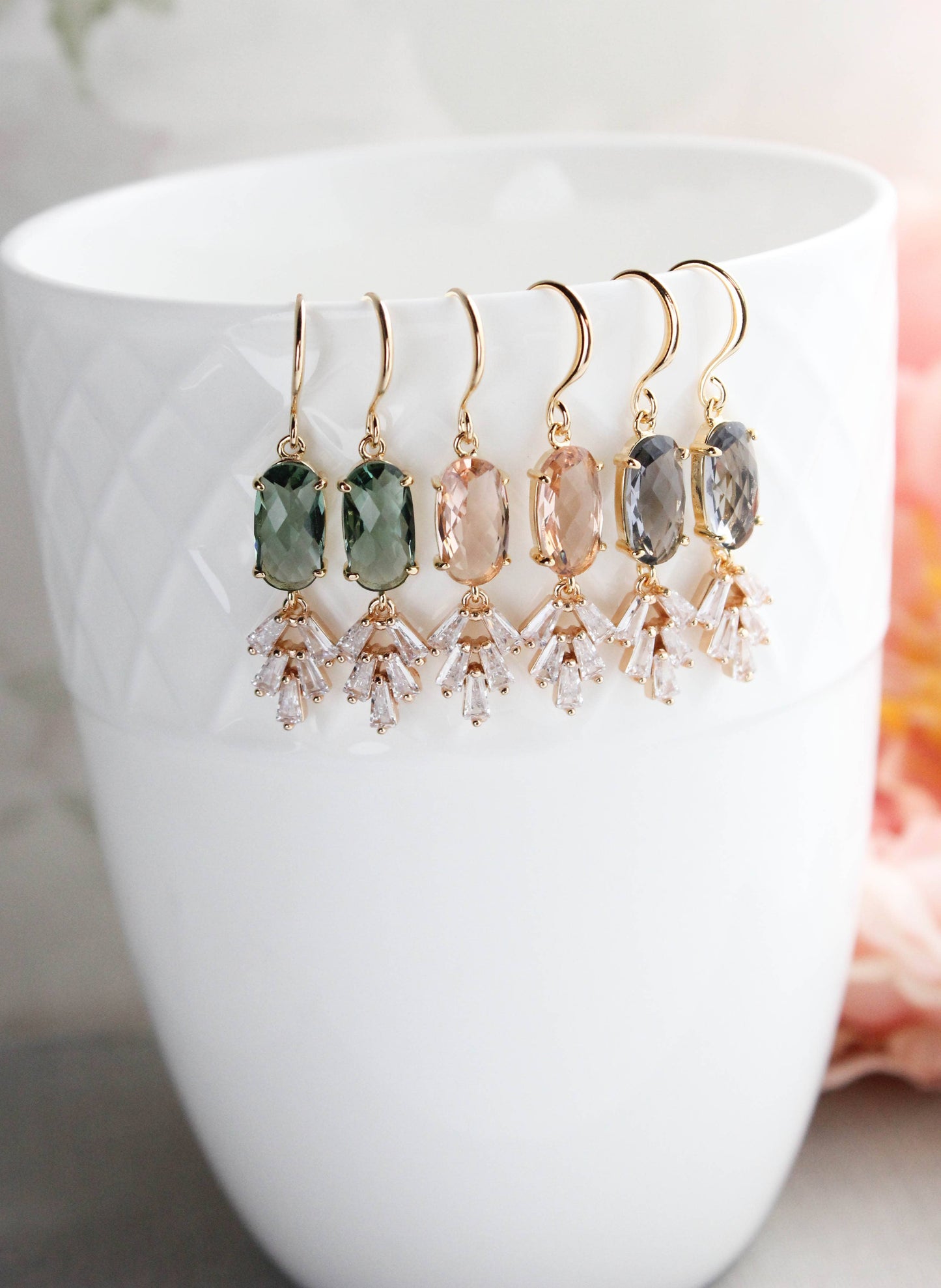 A Pocket of Posies - Art Deco Earrings | Sparkling Leaf Earrings (4 colors): Navy Blue