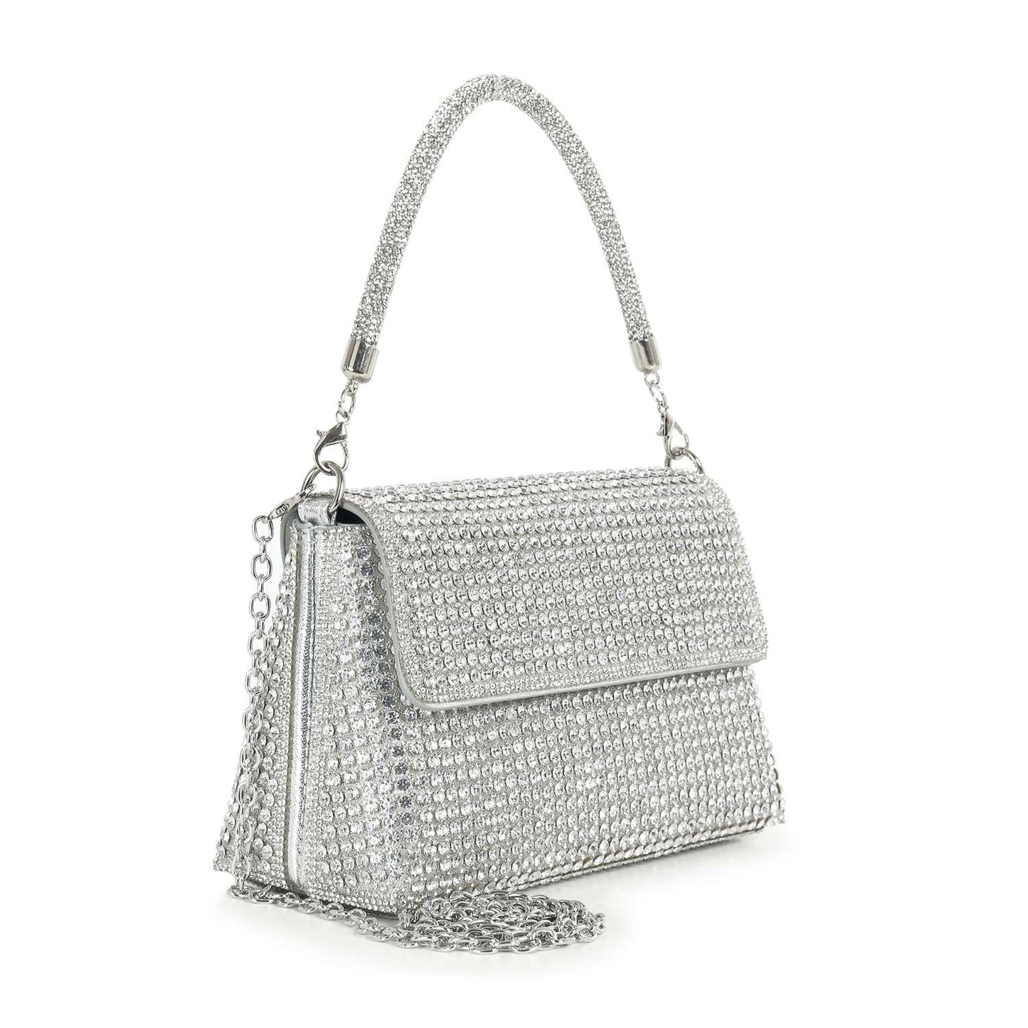 Handbag Express - Front Flap Dazzling Rhinestone Pattern Hand Tote: Silver