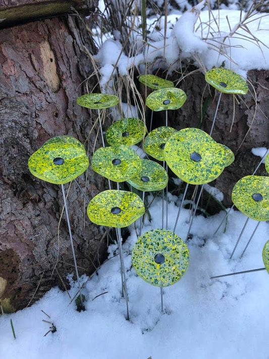 CARNEOL GLASS - Small Glass Flower For Outside In Transp.-A.green-Yellow