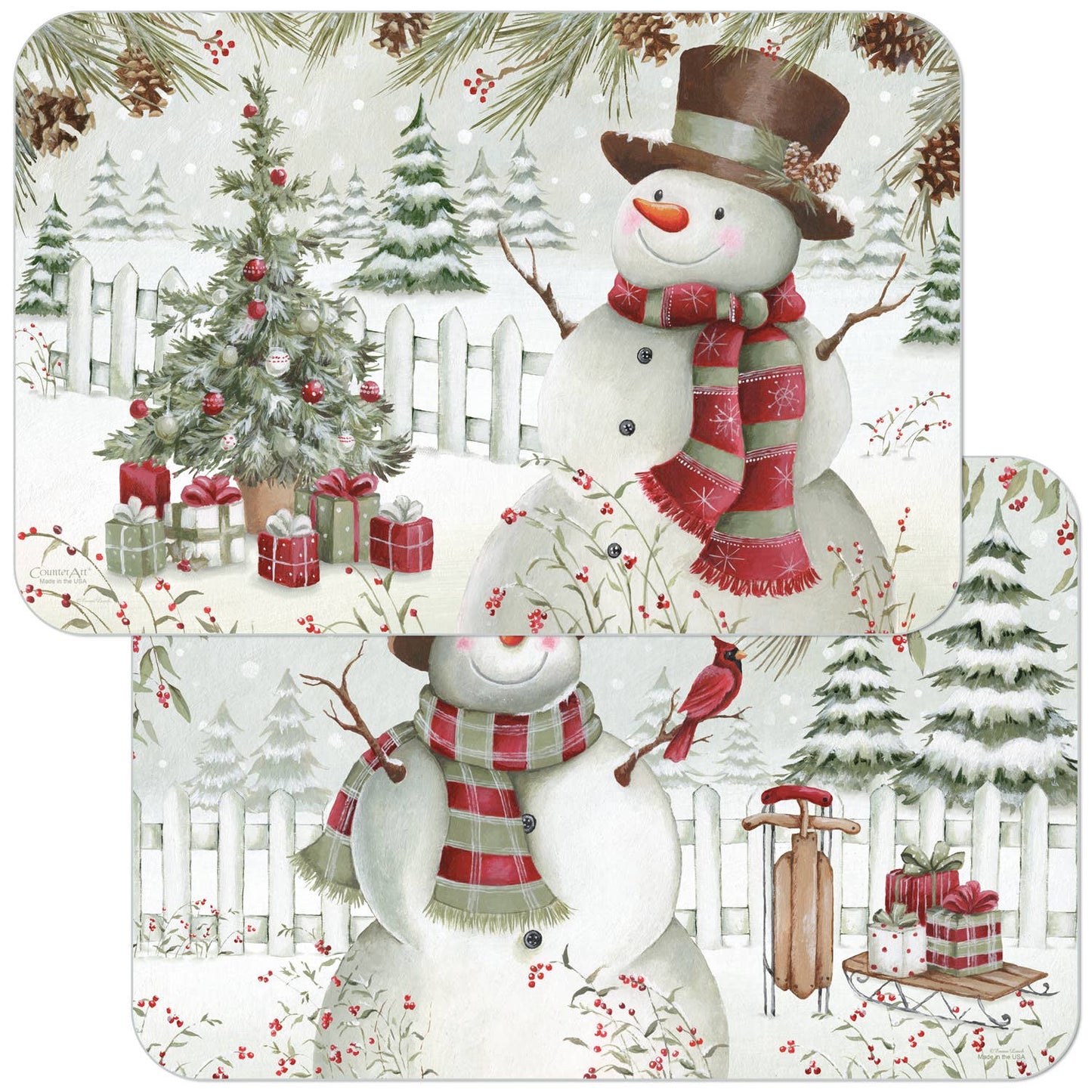 CounterArt/Highland Home/Thirstystone - Brown Hat Snowman Reversible Rectangular Plastic Placemat