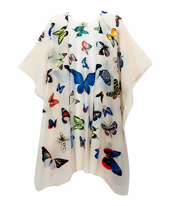 JC Sunny Fashion - White-Multi Butterfly Kimono: White