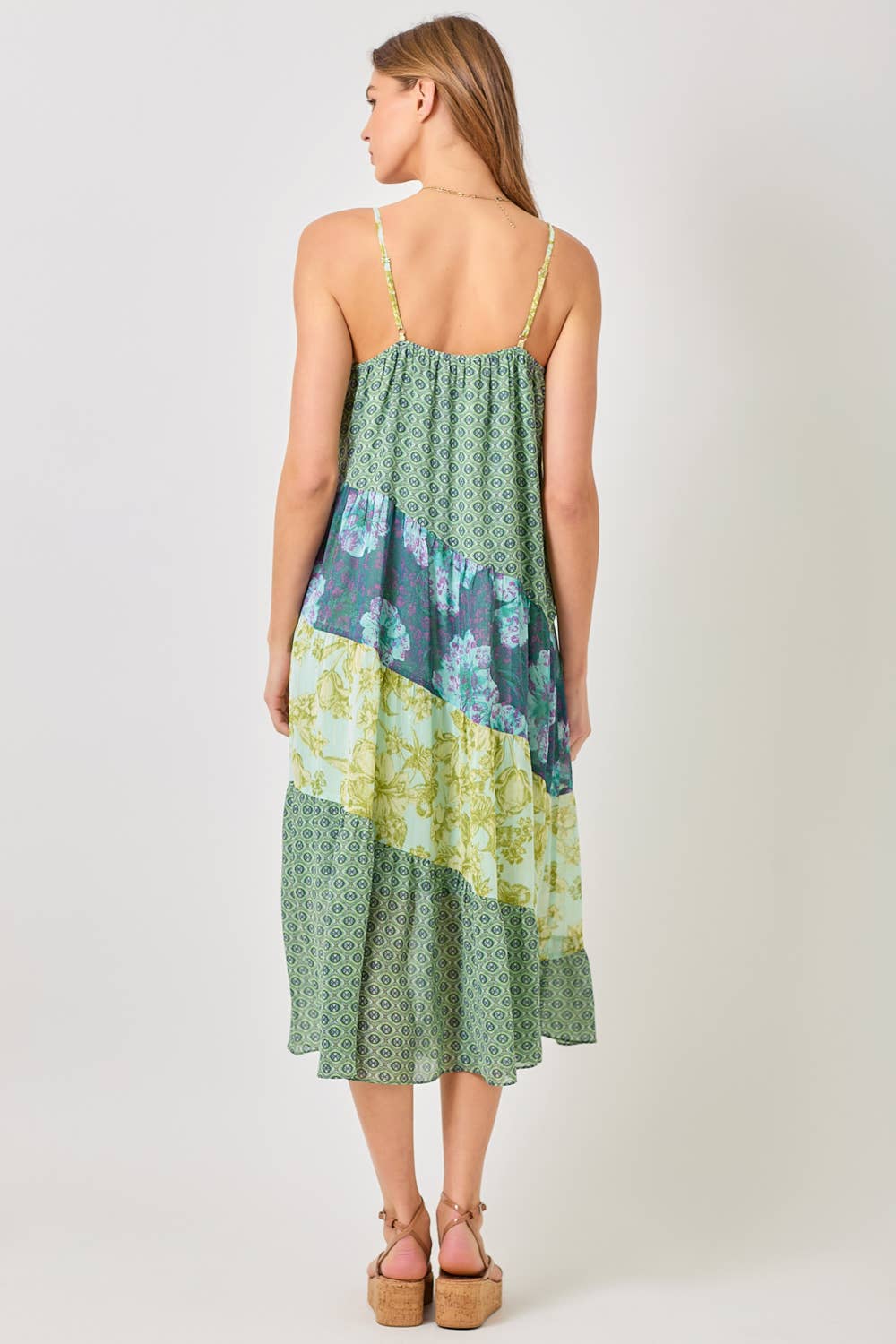 Mystree - 60071 Print Mixed Maxi Dress: Lavender Mix / Medium