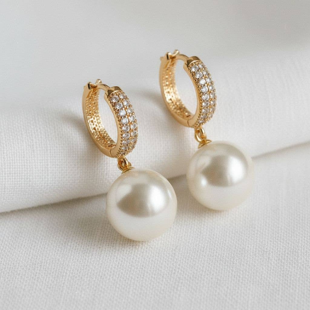 Ellemadera -  Zircon Pearl Huggie Earrings