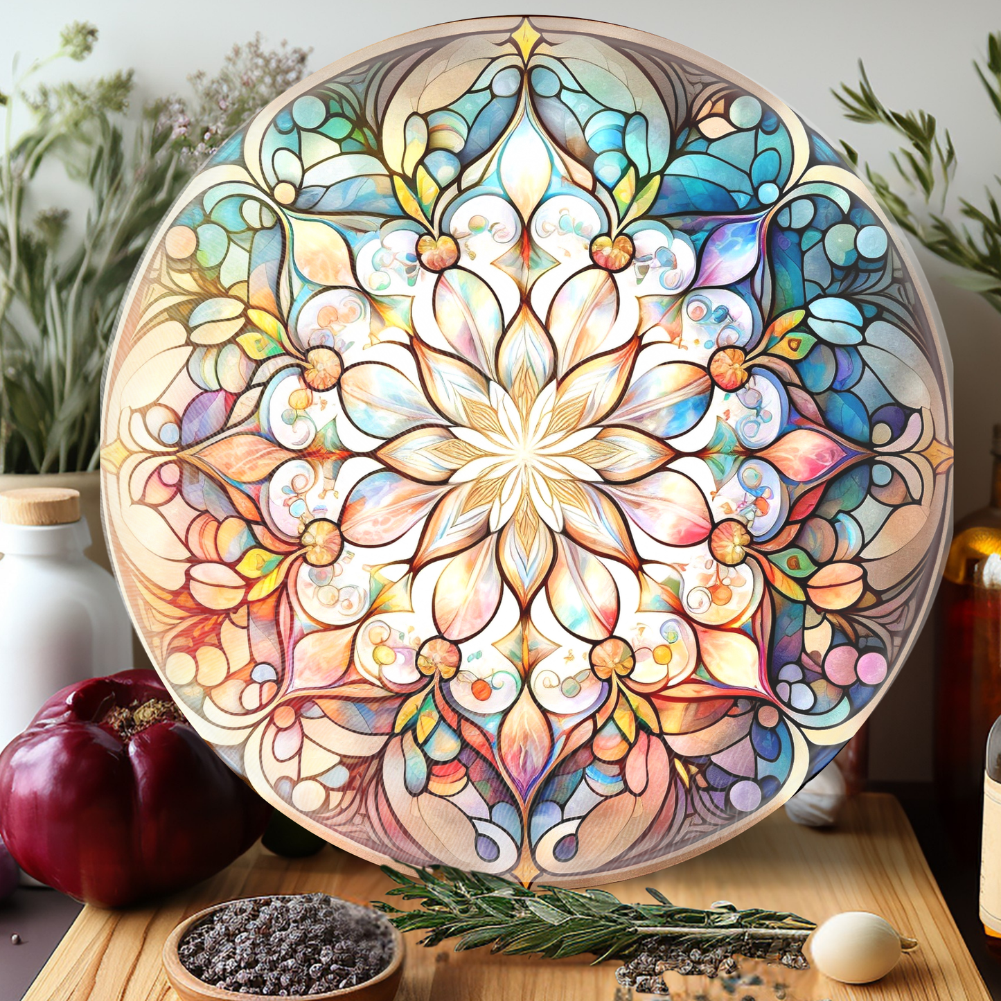 Fernville Creations - Mandala Charcuterie Board, Tempered Glass Cutting Board: 12-Inch