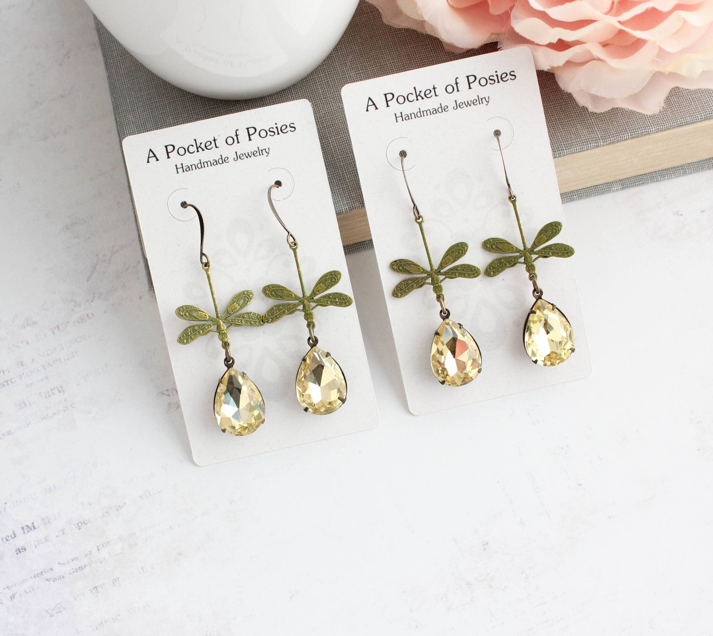 A Pocket of Posies - Dragonfly Earrings | Green Patina | Long Earrings